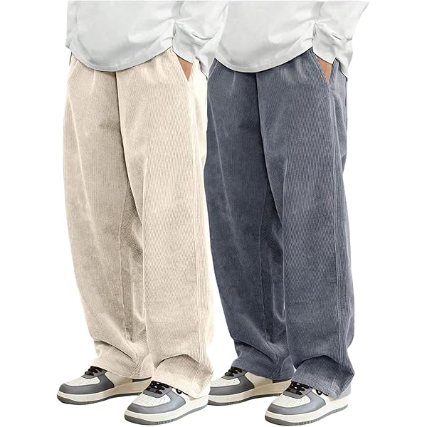 SOLY HUX Men's Corduroy Pants Casual Drawstring Elastic Waist